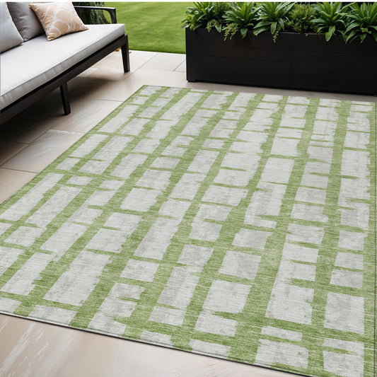 Tabselect Home Line 5' X 8' Green And Gray Striped Washable Indoor Outdoor Area Rug