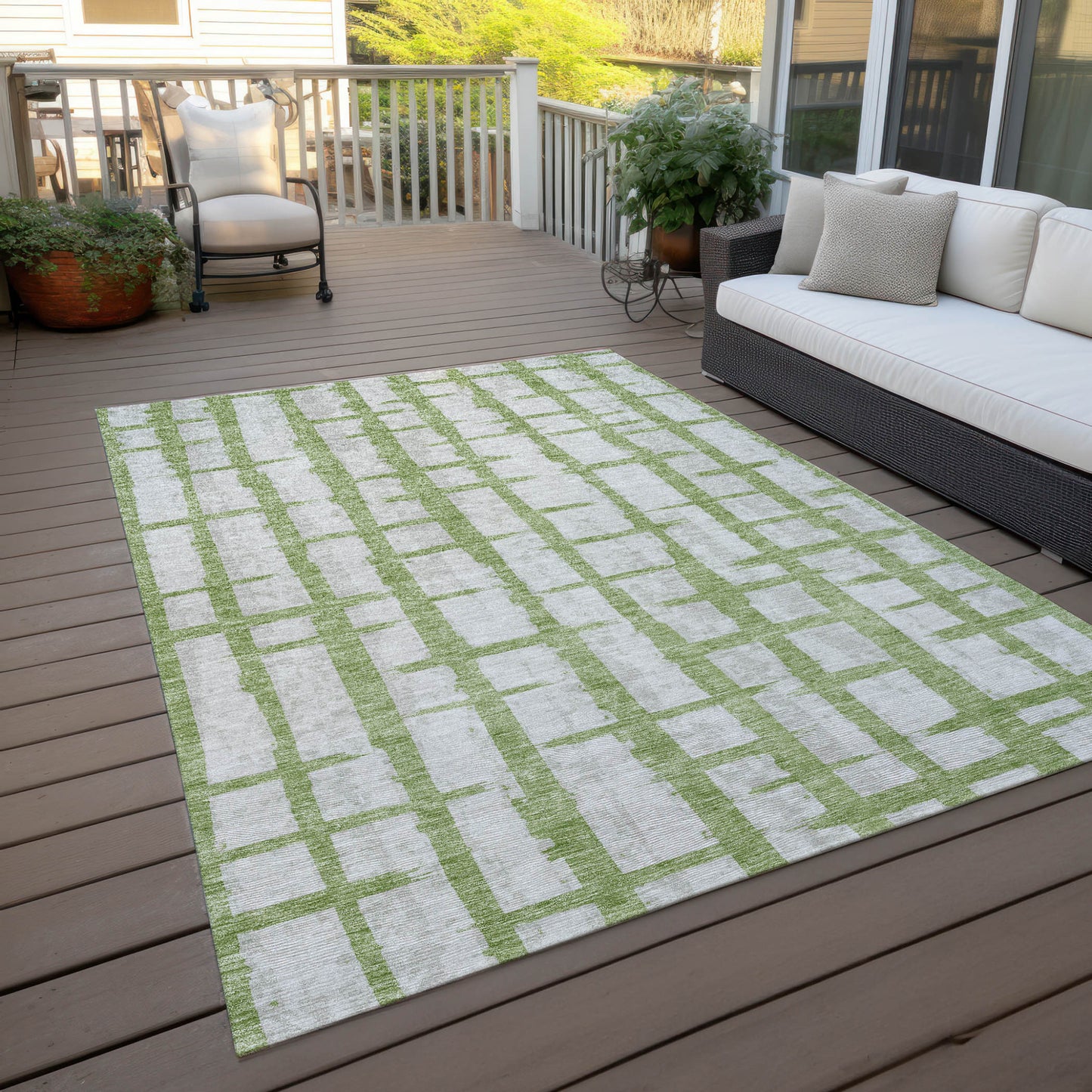 Tabselect Home Line 5' X 8' Green And Gray Striped Washable Indoor Outdoor Area Rug