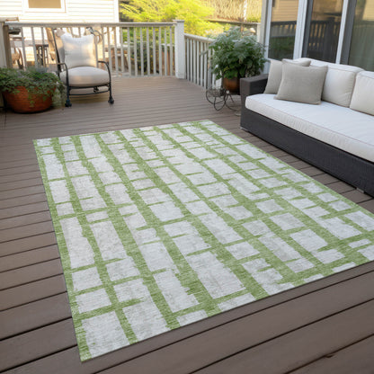 Tabselect Home Line 5' X 8' Green And Gray Striped Washable Indoor Outdoor Area Rug