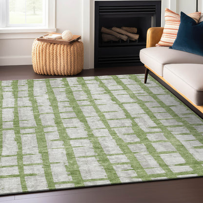 Tabselect Home Line 5' X 8' Green And Gray Striped Washable Indoor Outdoor Area Rug