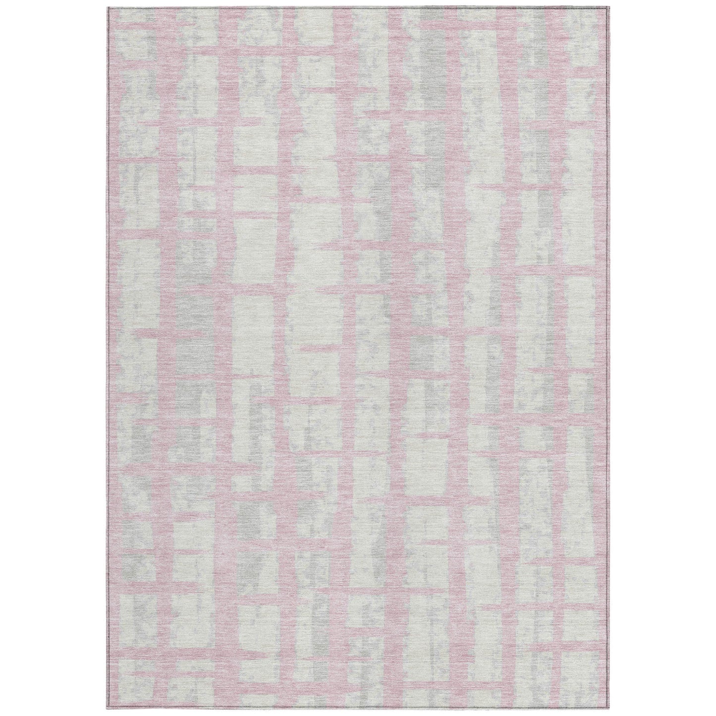 Tabselect Home Line 5' X 8' Pink Gray And Ivory Striped Washable Indoor Outdoor Area Rug
