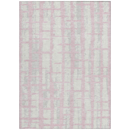Tabselect Home Line 5' X 8' Pink Gray And Ivory Striped Washable Indoor Outdoor Area Rug