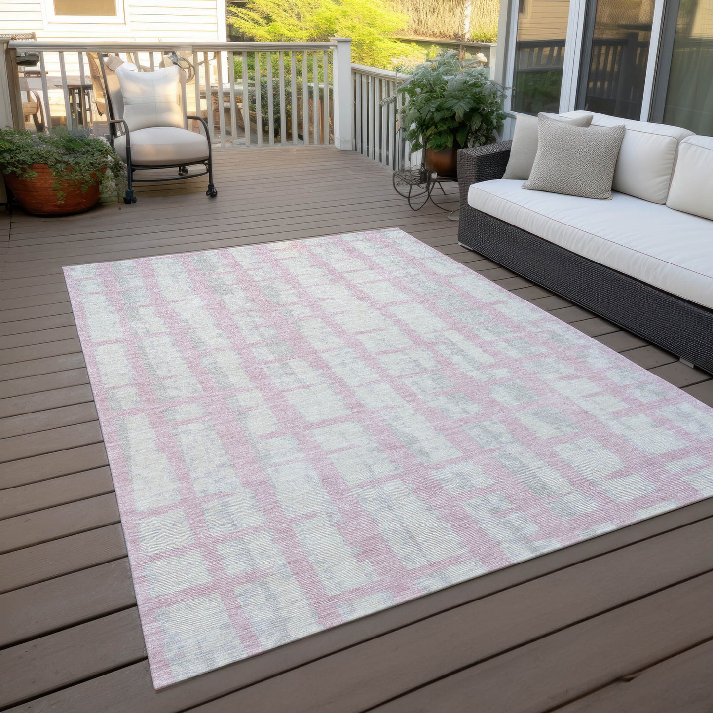 Tabselect Home Line 5' X 8' Pink Gray And Ivory Striped Washable Indoor Outdoor Area Rug