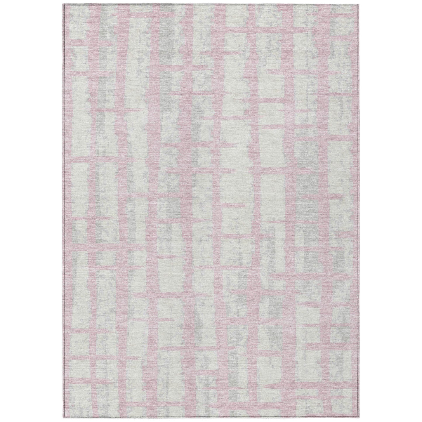 Tabselect Home Line 5' X 8' Pink Gray And Ivory Striped Washable Indoor Outdoor Area Rug