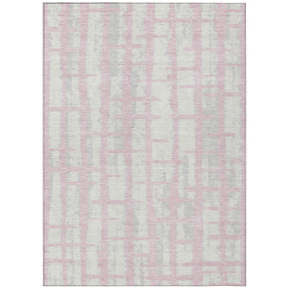 Tabselect Home Line 5' X 8' Pink Gray And Ivory Striped Washable Indoor Outdoor Area Rug