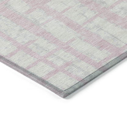 Tabselect Home Line 5' X 8' Pink Gray And Ivory Striped Washable Indoor Outdoor Area Rug