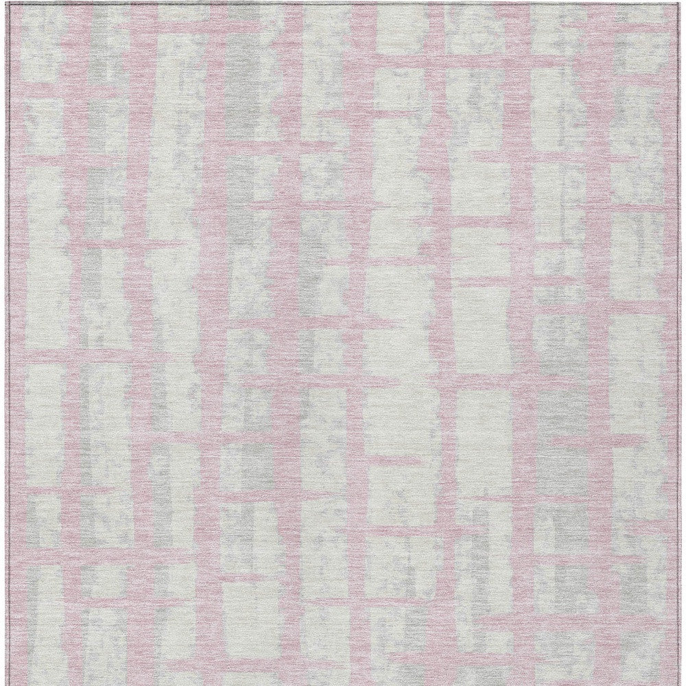 Tabselect Home Line 5' X 8' Pink Gray And Ivory Striped Washable Indoor Outdoor Area Rug