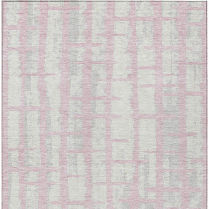 Tabselect Home Line 5' X 8' Pink Gray And Ivory Striped Washable Indoor Outdoor Area Rug