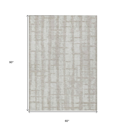 Tabselect Home Line 5' X 8' Taupe And Beige Striped Washable Indoor Outdoor Area Rug