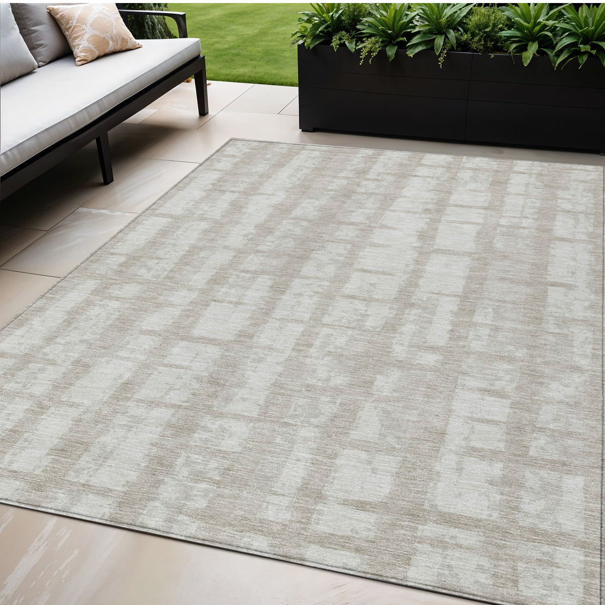Tabselect Home Line 5' X 8' Taupe And Beige Striped Washable Indoor Outdoor Area Rug