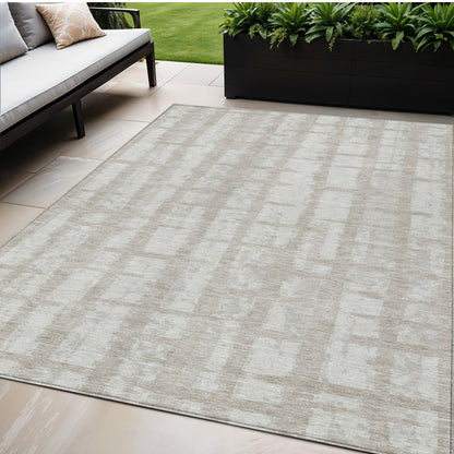 Tabselect Home Line 5' X 8' Taupe And Beige Striped Washable Indoor Outdoor Area Rug