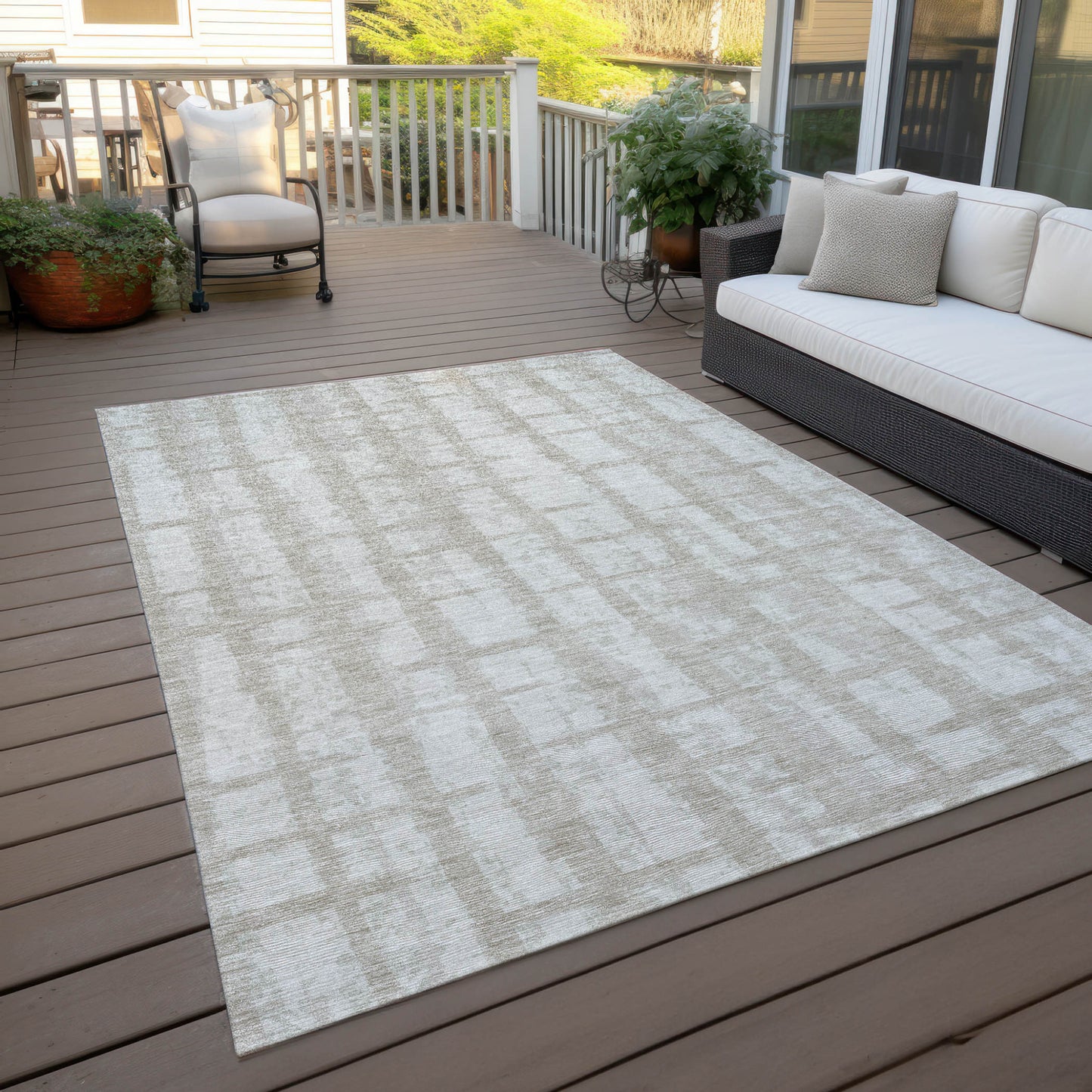 Tabselect Home Line 5' X 8' Taupe And Beige Striped Washable Indoor Outdoor Area Rug