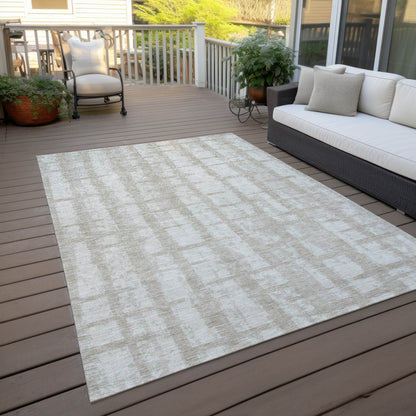 Tabselect Home Line 5' X 8' Taupe And Beige Striped Washable Indoor Outdoor Area Rug