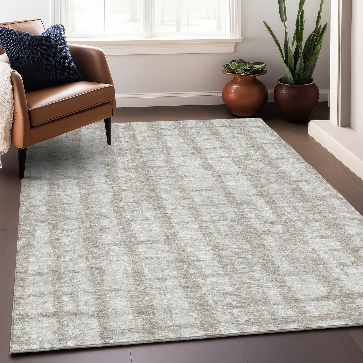 Tabselect Home Line 5' X 8' Taupe And Beige Striped Washable Indoor Outdoor Area Rug