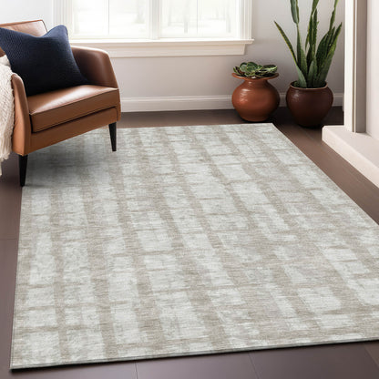 Tabselect Home Line 5' X 8' Taupe And Beige Striped Washable Indoor Outdoor Area Rug