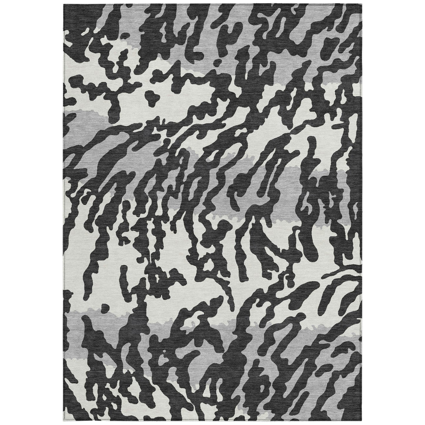 Tabselect Home Line 5' X 8' Black Gray And Ivory Animal Print Washable Indoor Outdoor Area Rug