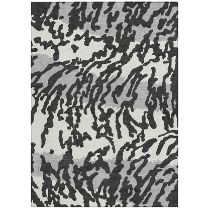 Tabselect Home Line 5' X 8' Black Gray And Ivory Animal Print Washable Indoor Outdoor Area Rug