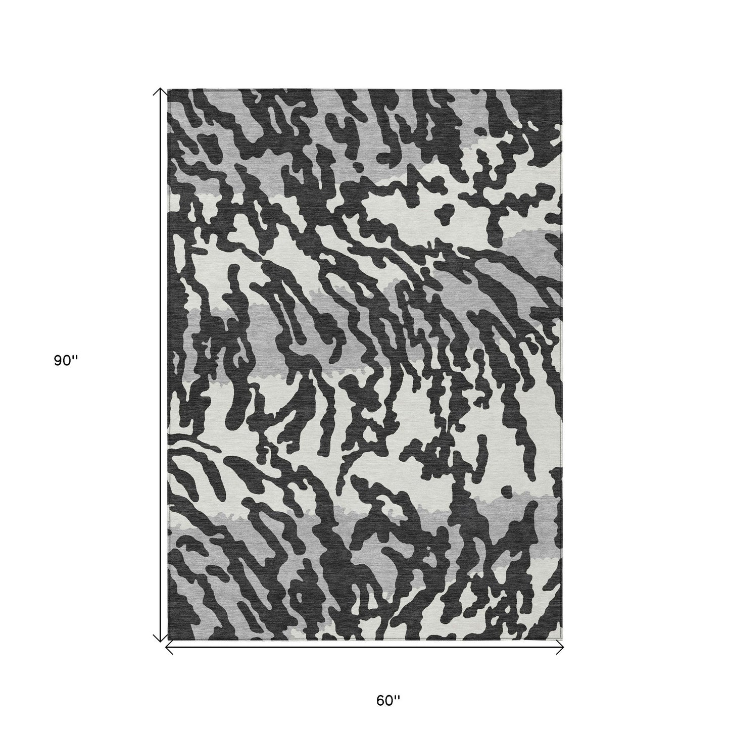 Tabselect Home Line 5' X 8' Black Gray And Ivory Animal Print Washable Indoor Outdoor Area Rug