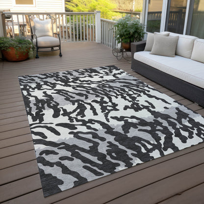 Tabselect Home Line 5' X 8' Black Gray And Ivory Animal Print Washable Indoor Outdoor Area Rug
