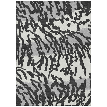 Tabselect Home Line 5' X 8' Black Gray And Ivory Animal Print Washable Indoor Outdoor Area Rug