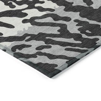 Tabselect Home Line 5' X 8' Black Gray And Ivory Animal Print Washable Indoor Outdoor Area Rug