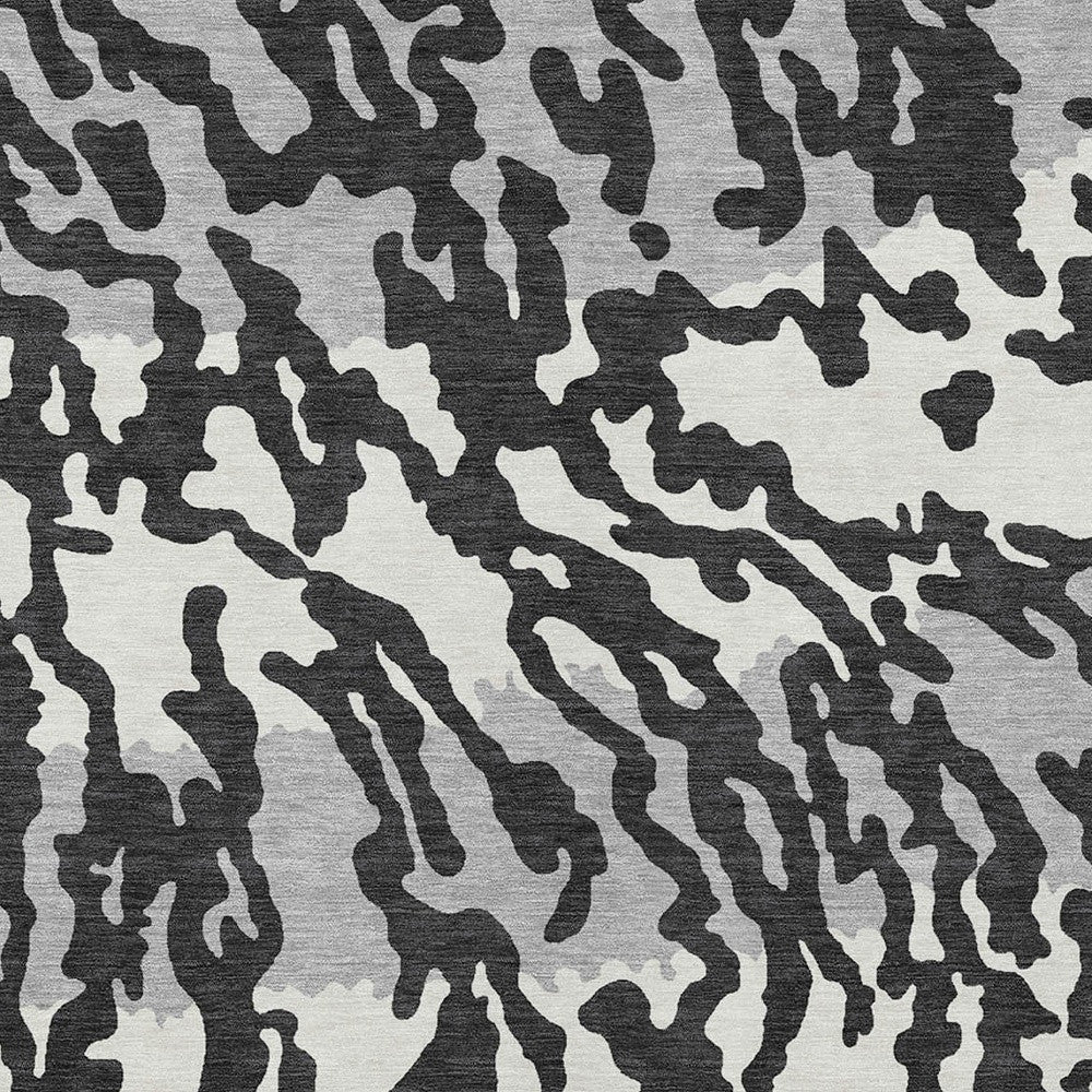 Tabselect Home Line 5' X 8' Black Gray And Ivory Animal Print Washable Indoor Outdoor Area Rug