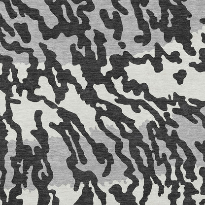 Tabselect Home Line 5' X 8' Black Gray And Ivory Animal Print Washable Indoor Outdoor Area Rug