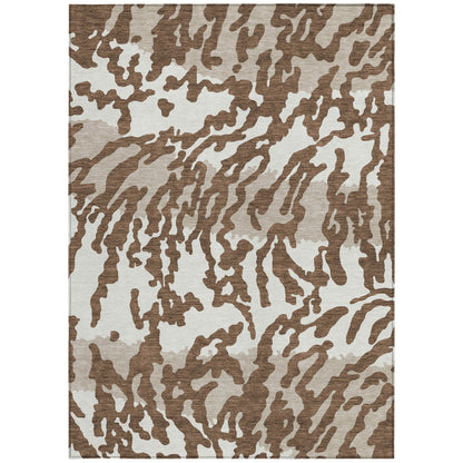 Tabselect Home Line 5' X 8' Chocolate Beige And Ivory Animal Print Washable Indoor Outdoor Area Rug