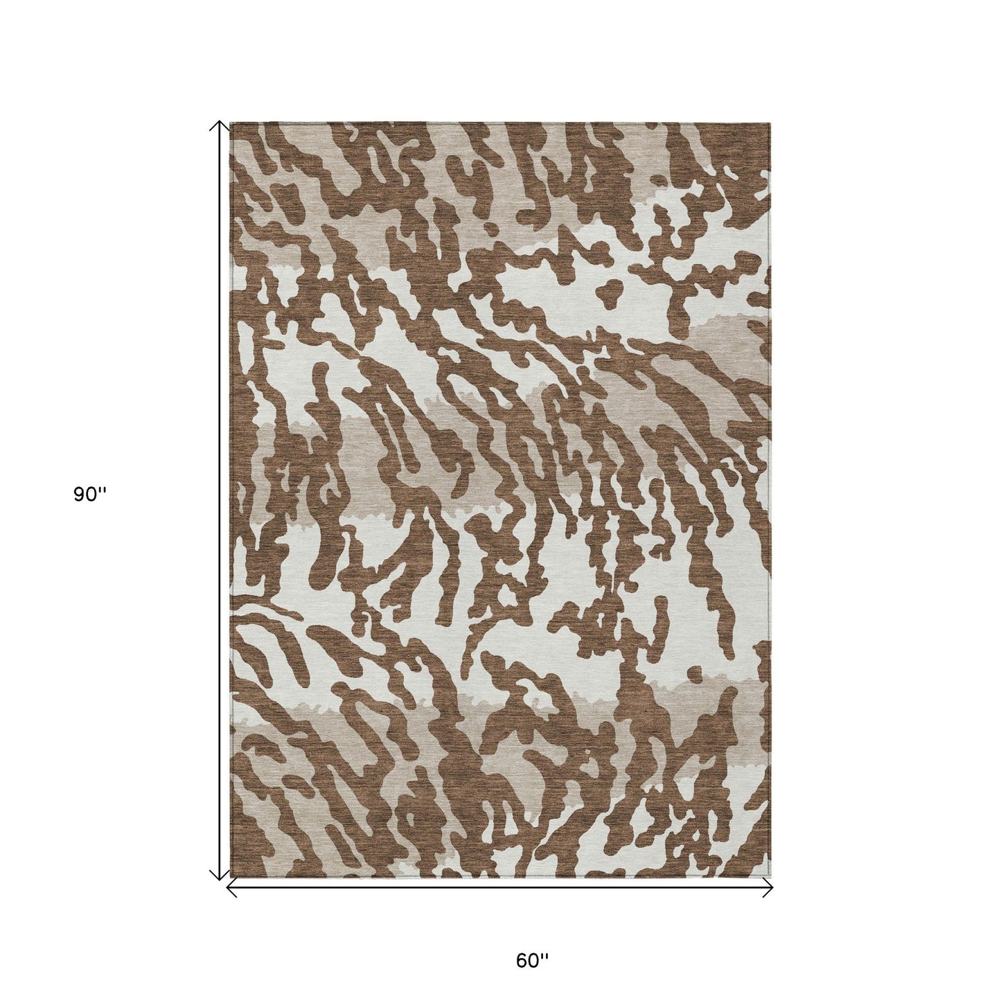 Tabselect Home Line 5' X 8' Chocolate Beige And Ivory Animal Print Washable Indoor Outdoor Area Rug