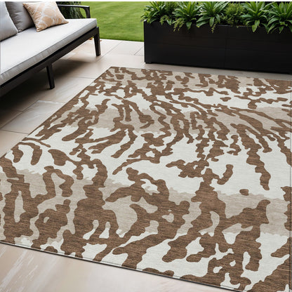 Tabselect Home Line 5' X 8' Chocolate Beige And Ivory Animal Print Washable Indoor Outdoor Area Rug