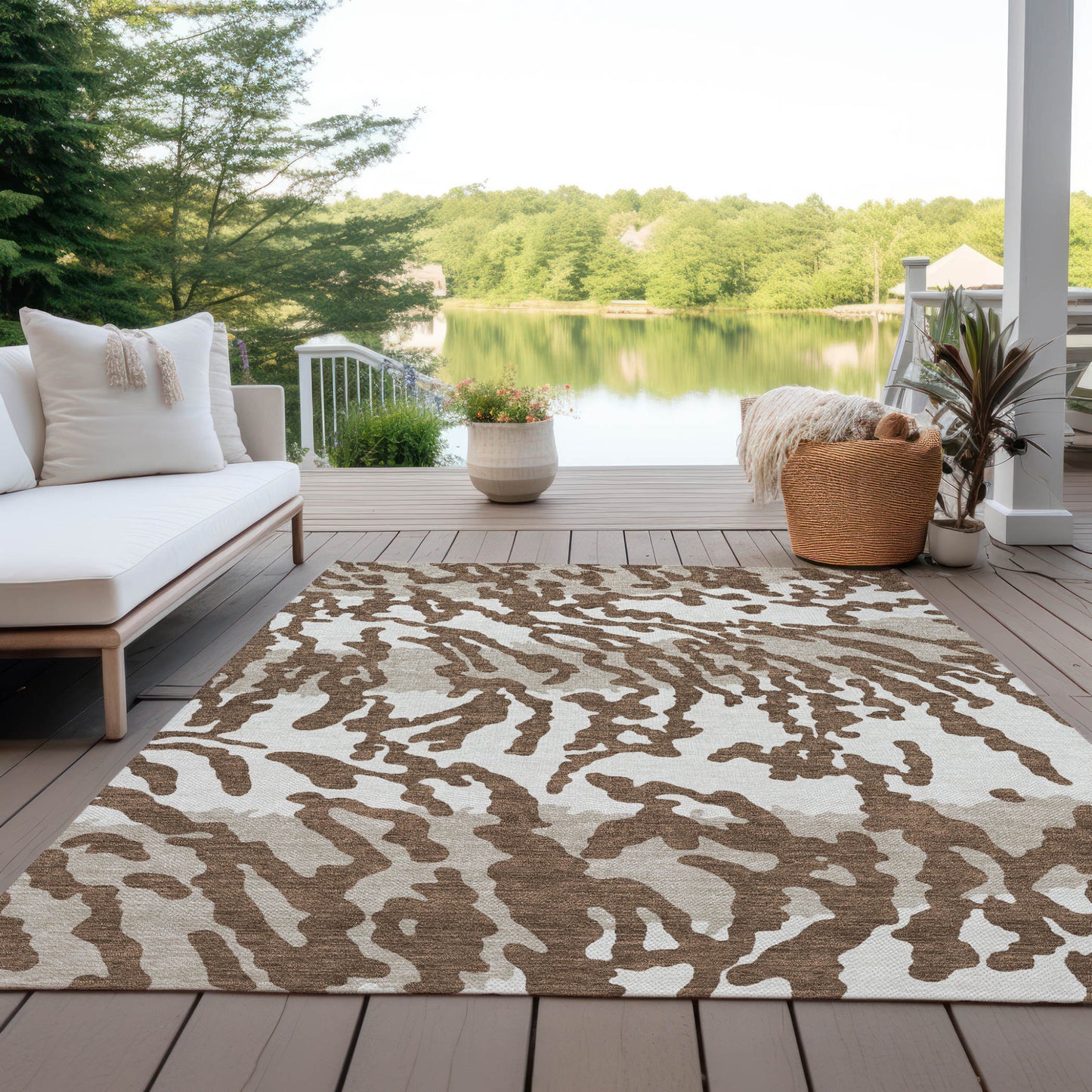 Tabselect Home Line 5' X 8' Chocolate Beige And Ivory Animal Print Washable Indoor Outdoor Area Rug