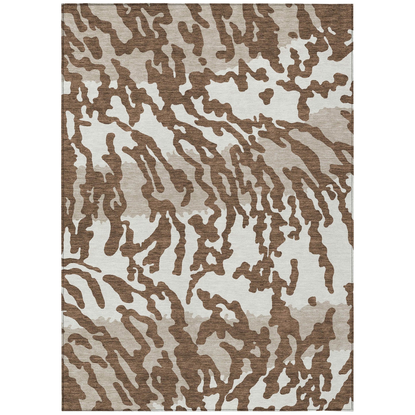 Tabselect Home Line 5' X 8' Chocolate Beige And Ivory Animal Print Washable Indoor Outdoor Area Rug