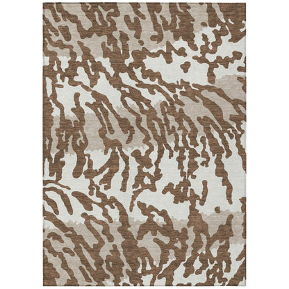 Tabselect Home Line 5' X 8' Chocolate Beige And Ivory Animal Print Washable Indoor Outdoor Area Rug