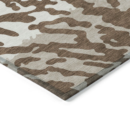 Tabselect Home Line 5' X 8' Chocolate Beige And Ivory Animal Print Washable Indoor Outdoor Area Rug