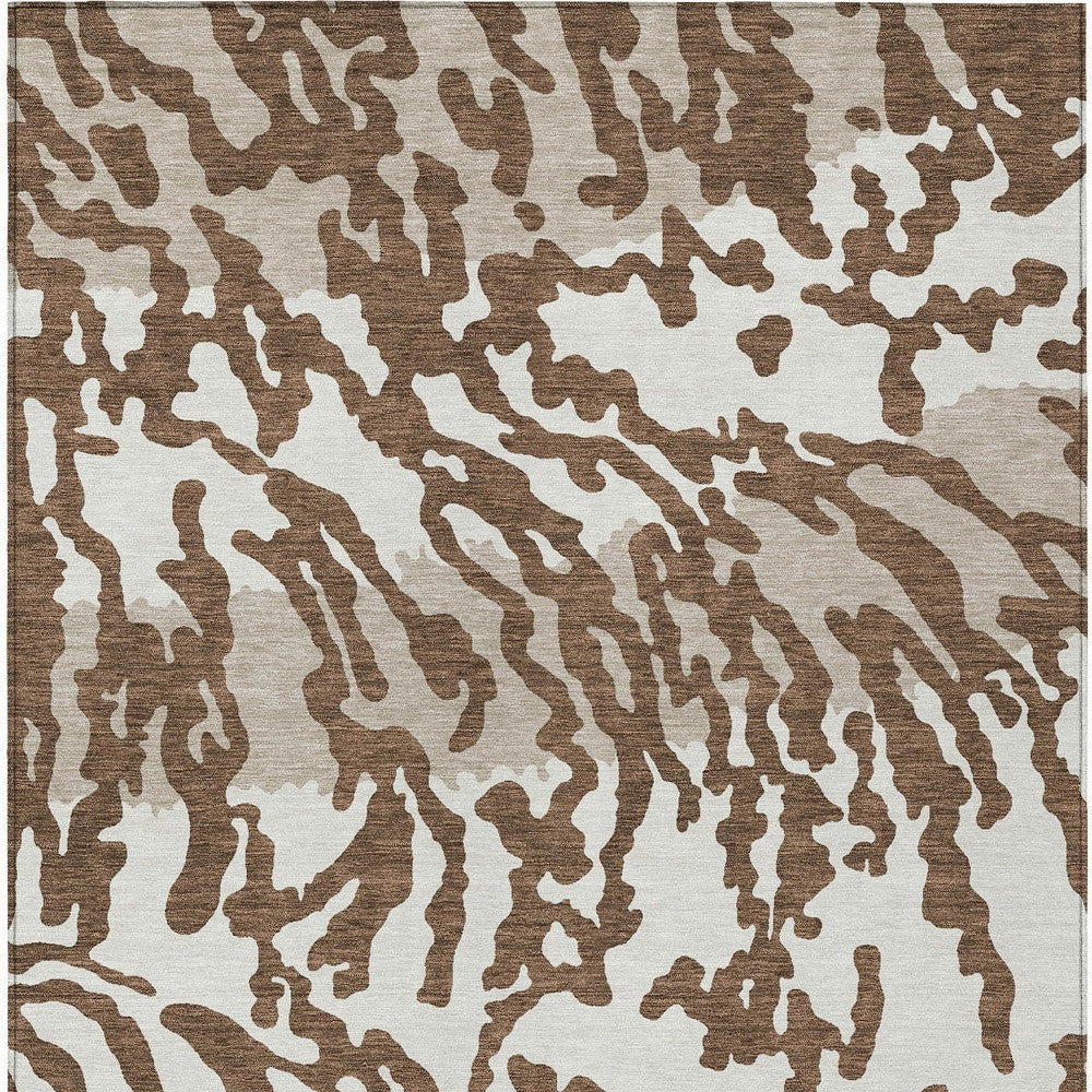 Tabselect Home Line 5' X 8' Chocolate Beige And Ivory Animal Print Washable Indoor Outdoor Area Rug