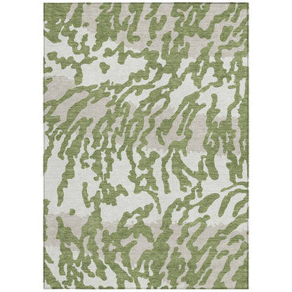 Tabselect Home Line 5' X 8' Green Gray And Ivory Animal Print Washable Indoor Outdoor Area Rug