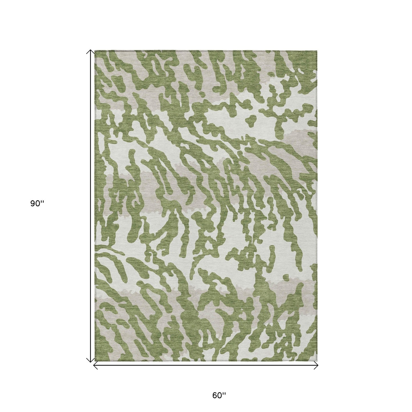 Tabselect Home Line 5' X 8' Green Gray And Ivory Animal Print Washable Indoor Outdoor Area Rug