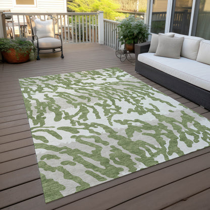 Tabselect Home Line 5' X 8' Green Gray And Ivory Animal Print Washable Indoor Outdoor Area Rug