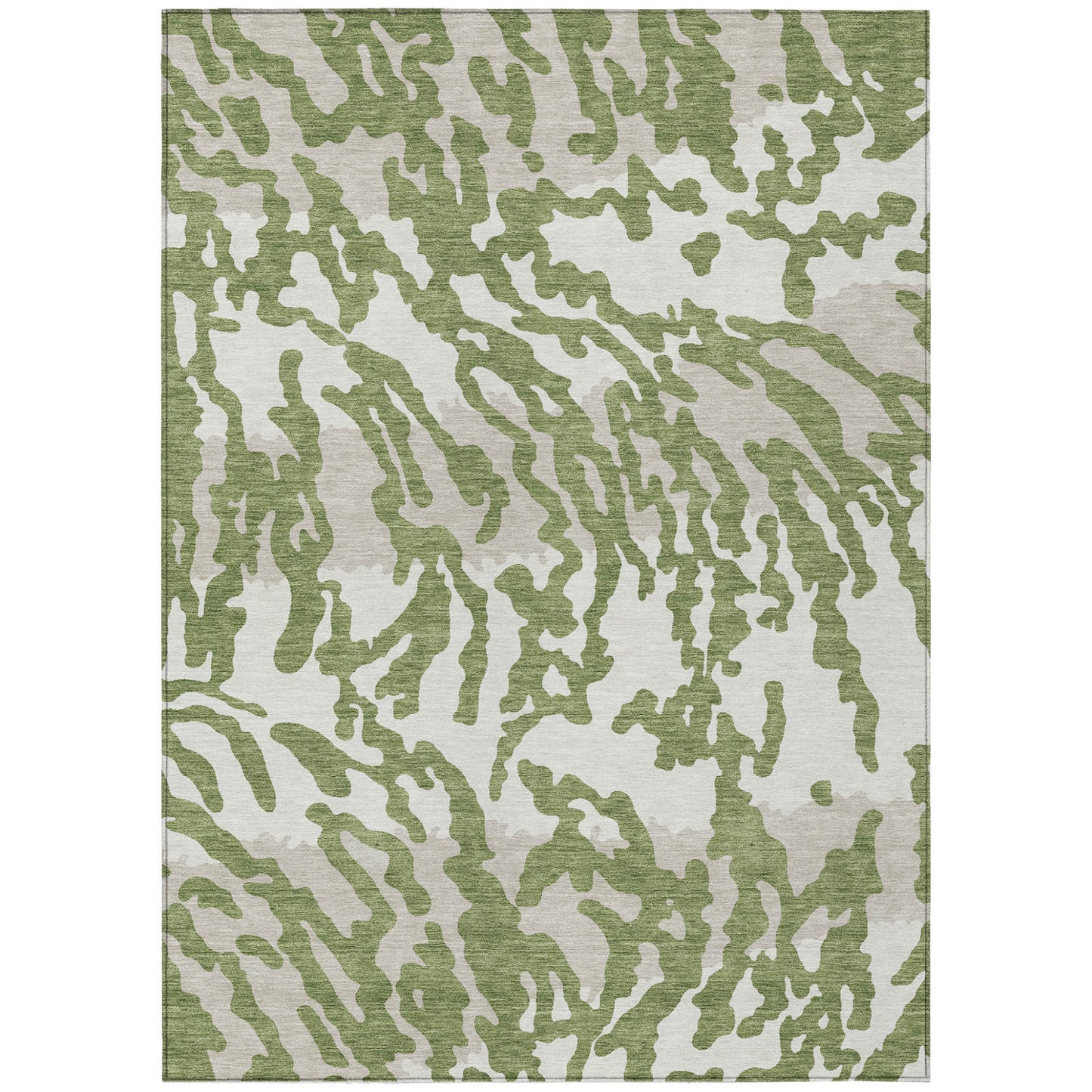 Tabselect Home Line 5' X 8' Green Gray And Ivory Animal Print Washable Indoor Outdoor Area Rug