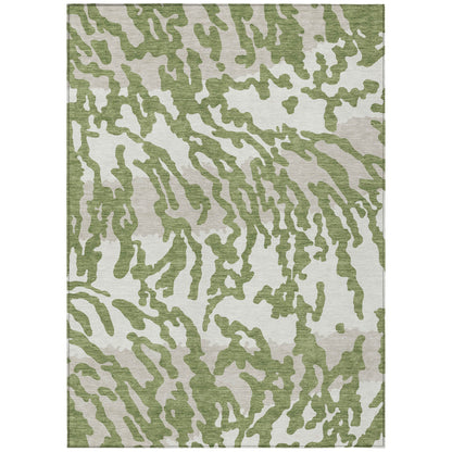 Tabselect Home Line 5' X 8' Green Gray And Ivory Animal Print Washable Indoor Outdoor Area Rug