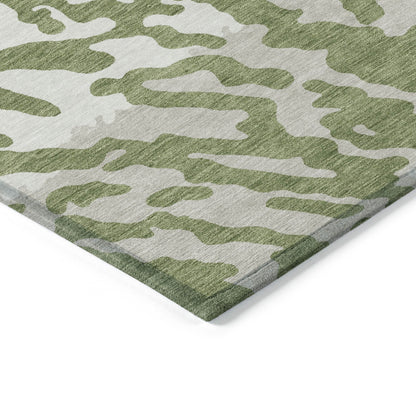 Tabselect Home Line 5' X 8' Green Gray And Ivory Animal Print Washable Indoor Outdoor Area Rug