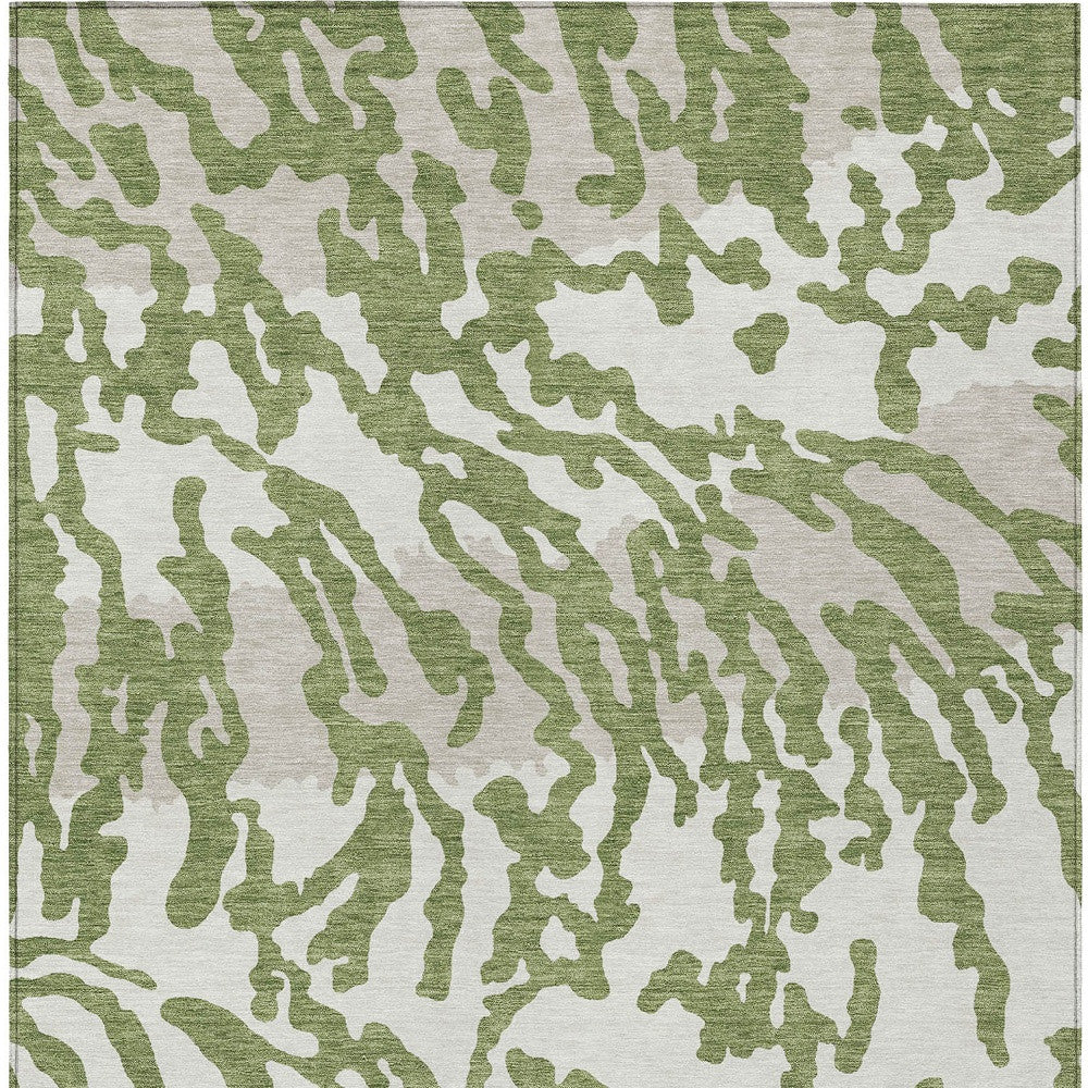Tabselect Home Line 5' X 8' Green Gray And Ivory Animal Print Washable Indoor Outdoor Area Rug