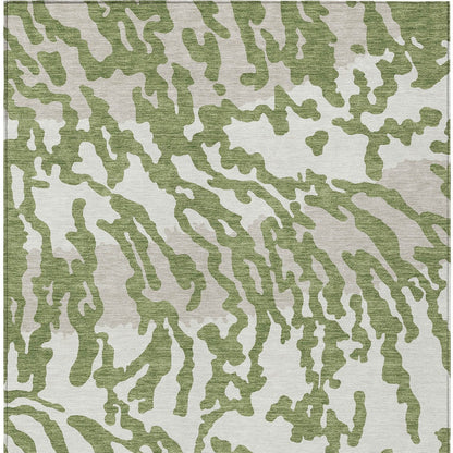 Tabselect Home Line 5' X 8' Green Gray And Ivory Animal Print Washable Indoor Outdoor Area Rug