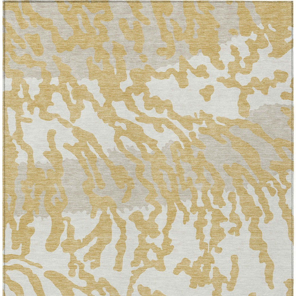 Tabselect Home Line 5' X 8' Gold Gray And Ivory Animal Print Washable Indoor Outdoor Area Rug