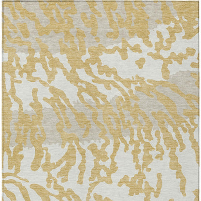 Tabselect Home Line 5' X 8' Gold Gray And Ivory Animal Print Washable Indoor Outdoor Area Rug