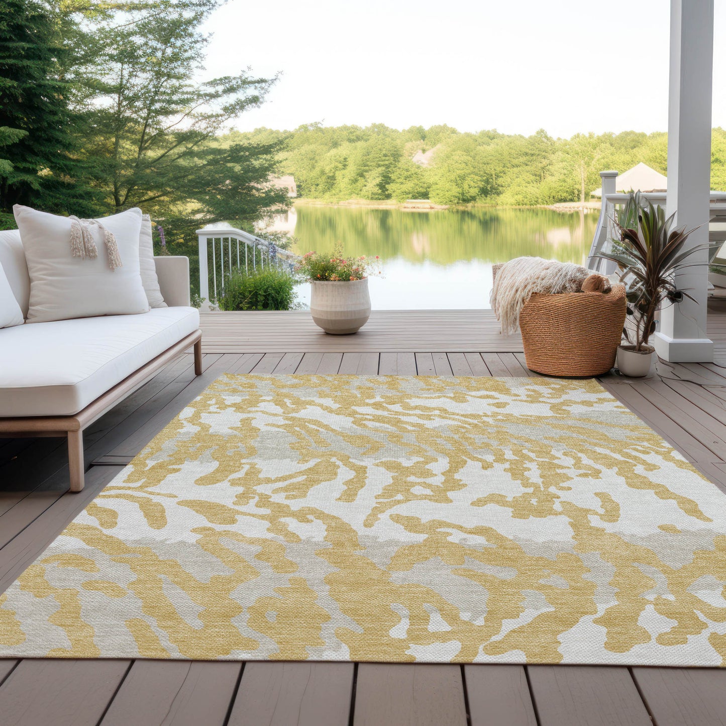 Tabselect Home Line 5' X 8' Gold Gray And Ivory Animal Print Washable Indoor Outdoor Area Rug