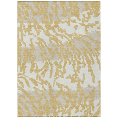 Tabselect Home Line 5' X 8' Gold Gray And Ivory Animal Print Washable Indoor Outdoor Area Rug