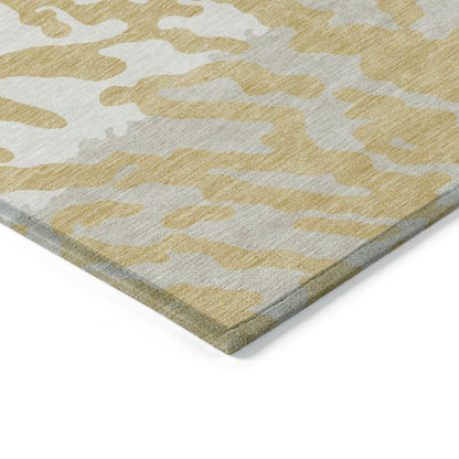 Tabselect Home Line 5' X 8' Gold Gray And Ivory Animal Print Washable Indoor Outdoor Area Rug