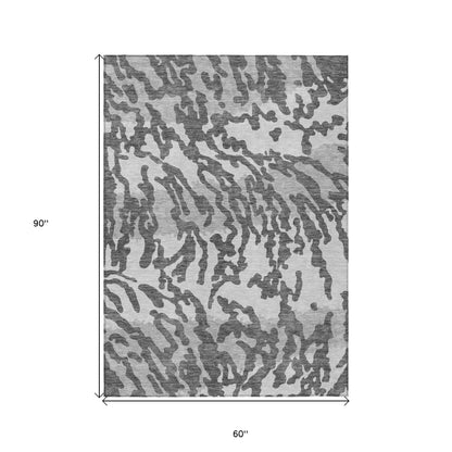 Tabselect Home Line 5' X 8' Gray And Ivory Animal Print Washable Indoor Outdoor Area Rug