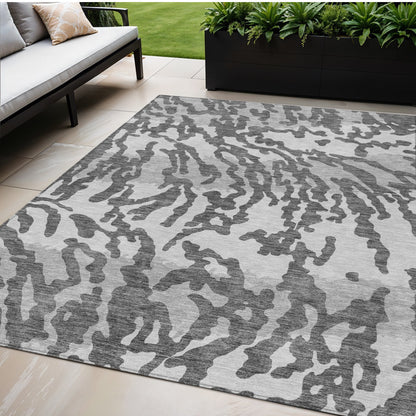 Tabselect Home Line 5' X 8' Gray And Ivory Animal Print Washable Indoor Outdoor Area Rug